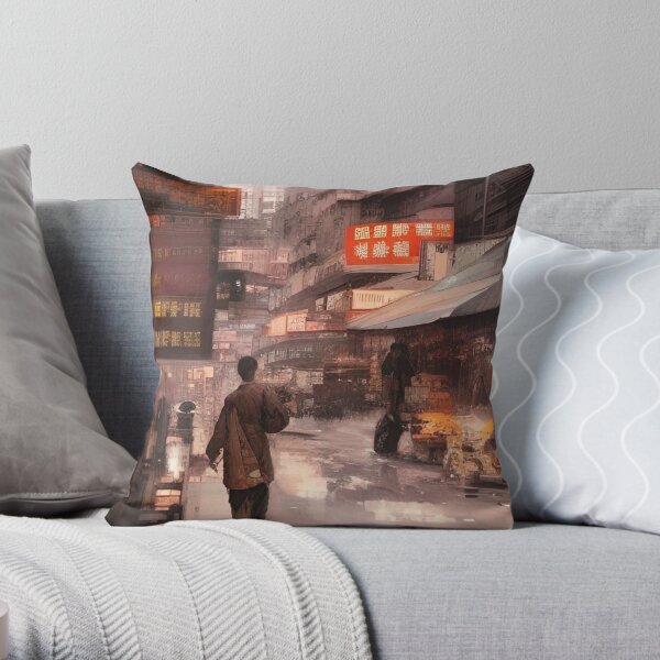 Hong Kong Street Art Throw Pillow