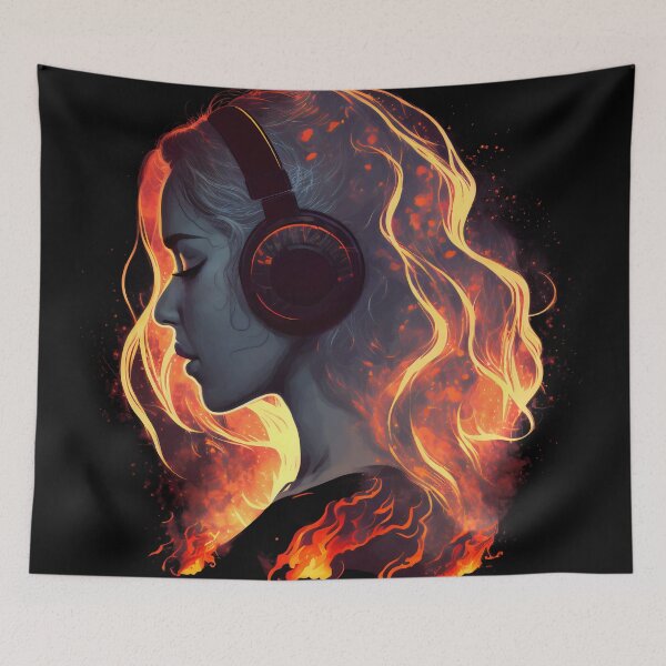 Item preview, Flaming Girl With Headphones designed and sold by theunknownart.