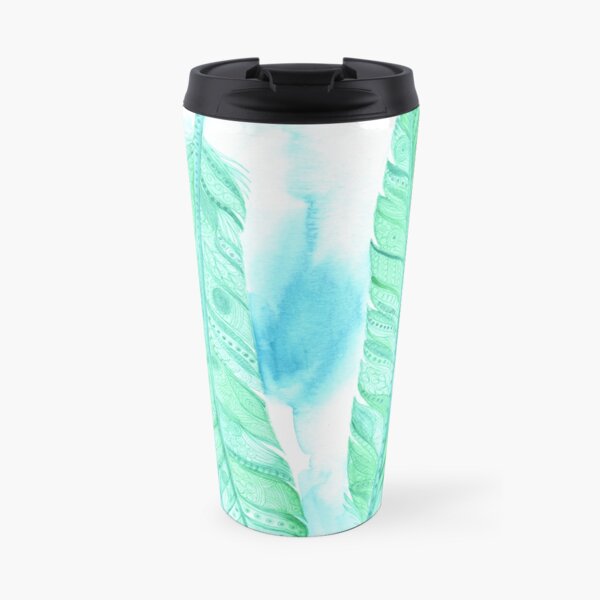 Blue Feathers Watercolors Travel Mug