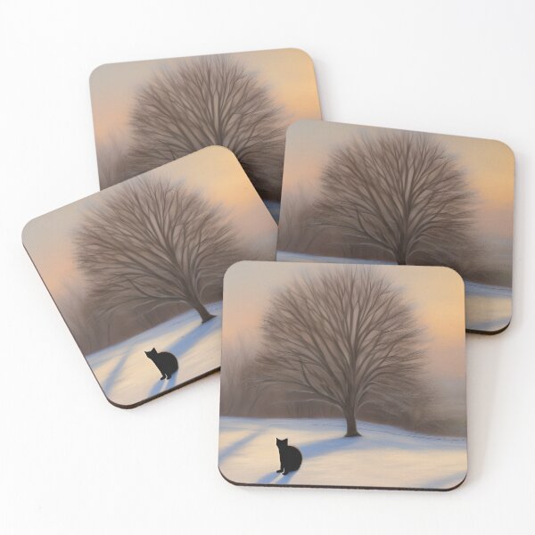 Item preview, Rustic Winter Morning Landscape With Black Cat designed and sold by DigitalMandy.