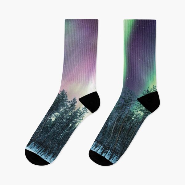 Item preview, Aurora Borealis Over Pine Forest on Snow Northern Lights Glowing Above for Space Lovers and Stargazers designed and sold by GypsyMagic.