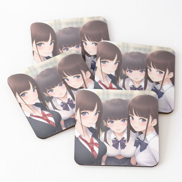 Item preview, Three cute anime school girls with big boobs designed and sold by 100PercentOtaku.