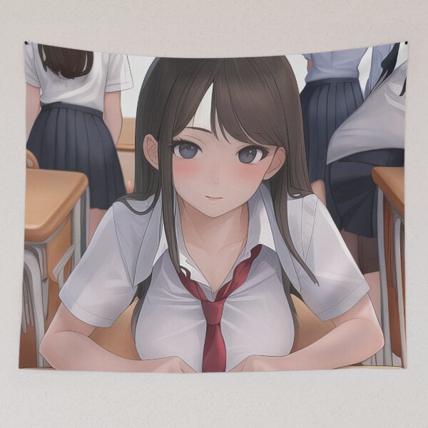 Item preview, Anime schoolgirl sitting at her desk designed and sold by 100PercentOtaku.