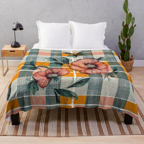 Item preview, Large flower blooms in muted colors on a plaid background. designed and sold by liana campbell.