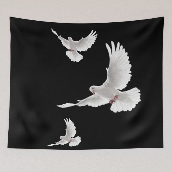 Item preview, THREE WHITE PEACE DOVES FLYING BLACK ART designed and sold by sharlesart.