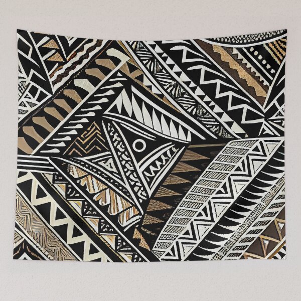 Aperçu de l'œuvre Large Tribal Aesthetic Black and Gold Pattern Print Digital Painting créée et vendue par CodeAndColors.