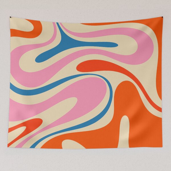 Item preview, Retro Fantasy Swirl Multi-Color Abstract Pattern in Red Orange, Blue, Pink, and Beige designed and sold by kierkegaard.