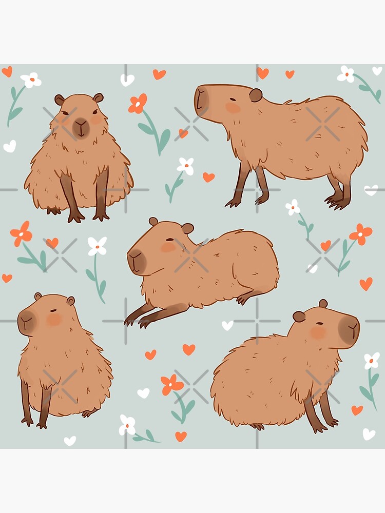 Cute capybara art, illustration seamless pattern Photographic