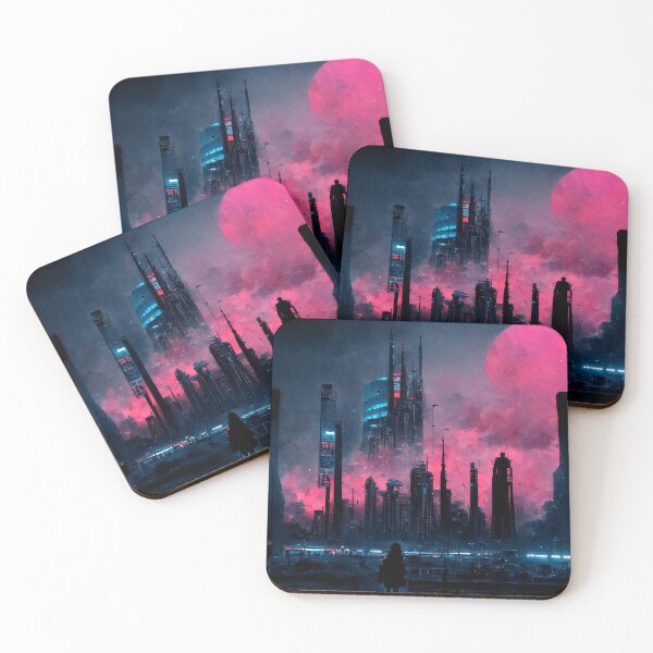 Item preview, Girl Silhouette Looking At Futuristic City At Night (Neo Noir Blade Runner Theme Cityscape Vaporwave Poster) designed and sold by ZGigerBarker.