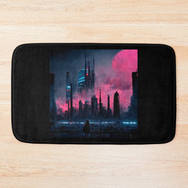 Item preview, Girl Silhouette Looking At Futuristic City At Night (Neo Noir Blade Runner Theme Cityscape Vaporwave Poster) designed and sold by ZGigerBarker.
