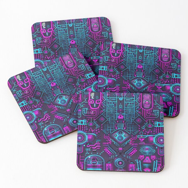 Artikelvorschau, Bright Vibrant Cyberpunk Aesthetic Pattern Print Digital Painting entworfen und verkauft von CodeAndColors.