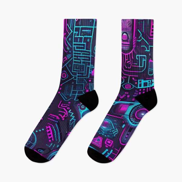 Aperçu de l'œuvre Bright Vibrant Cyberpunk Aesthetic Pattern Print Digital Painting créée et vendue par CodeAndColors.