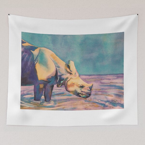 Item preview, Watercolor painting of rhino at zoo designed and sold by rfoxphoto.