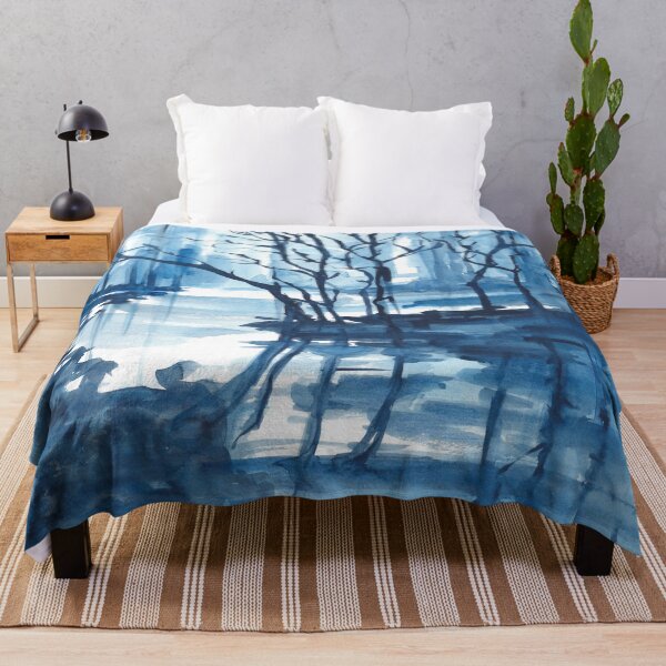 Item preview, Calm blue watercolor landscape. inspirational trees, reflection designed and sold by anaozzart.