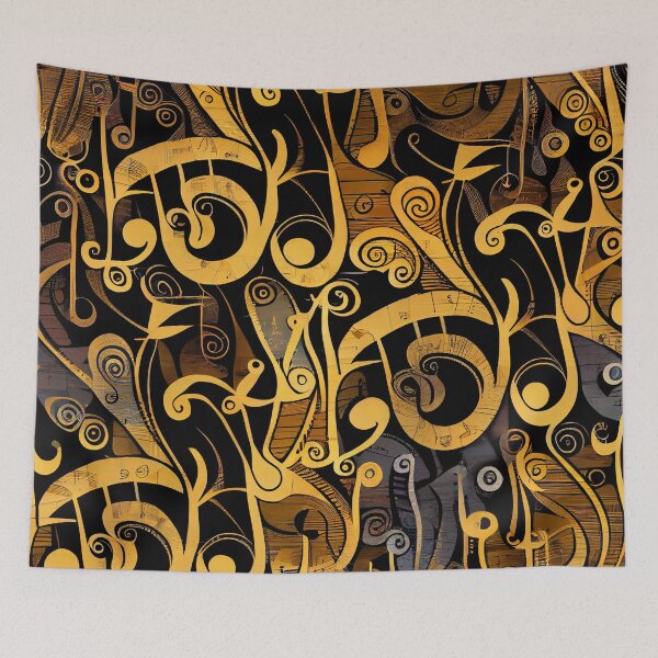 Aperçu de l'œuvre Elegant Designer Abstract Music Gold Pattern Print Digital Painting créée et vendue par CodeAndColors.