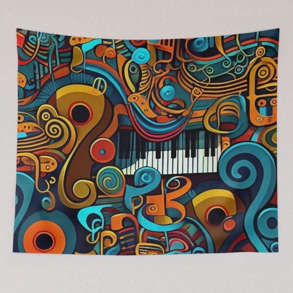 Artikelvorschau, Vibrant Colorful Pop Piano Music Pattern Print Digital Painting entworfen und verkauft von CodeAndColors.