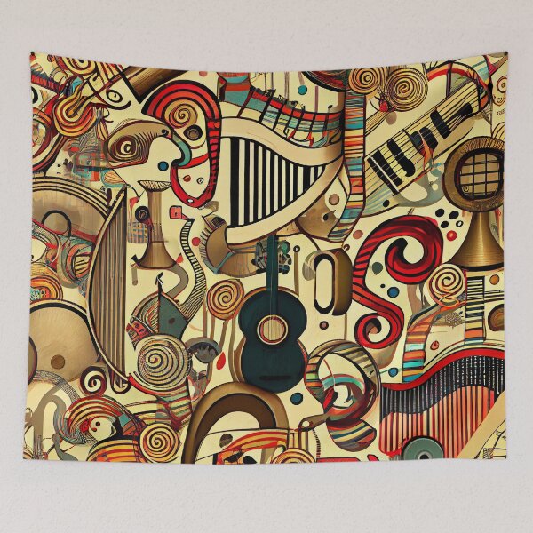 Aperçu de l'œuvre Vintage Abstract Instrumental Music Pattern Print Digital Painting créée et vendue par CodeAndColors.