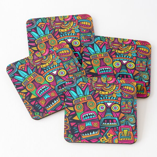 Item preview, Vibrant Abstract Pop Culture Tiki Pattern Print Digital Painting designed and sold by CodeAndColors.