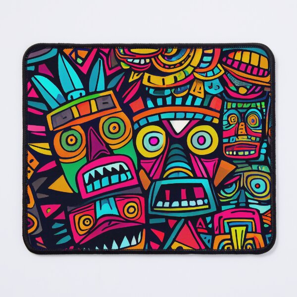Item preview, Vibrant Abstract Pop Culture Tiki Pattern Print Digital Painting designed and sold by CodeAndColors.