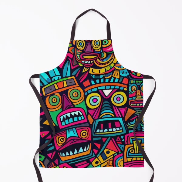 Aperçu de l'œuvre Vibrant Abstract Pop Culture Tiki Pattern Print Digital Painting créée et vendue par CodeAndColors.