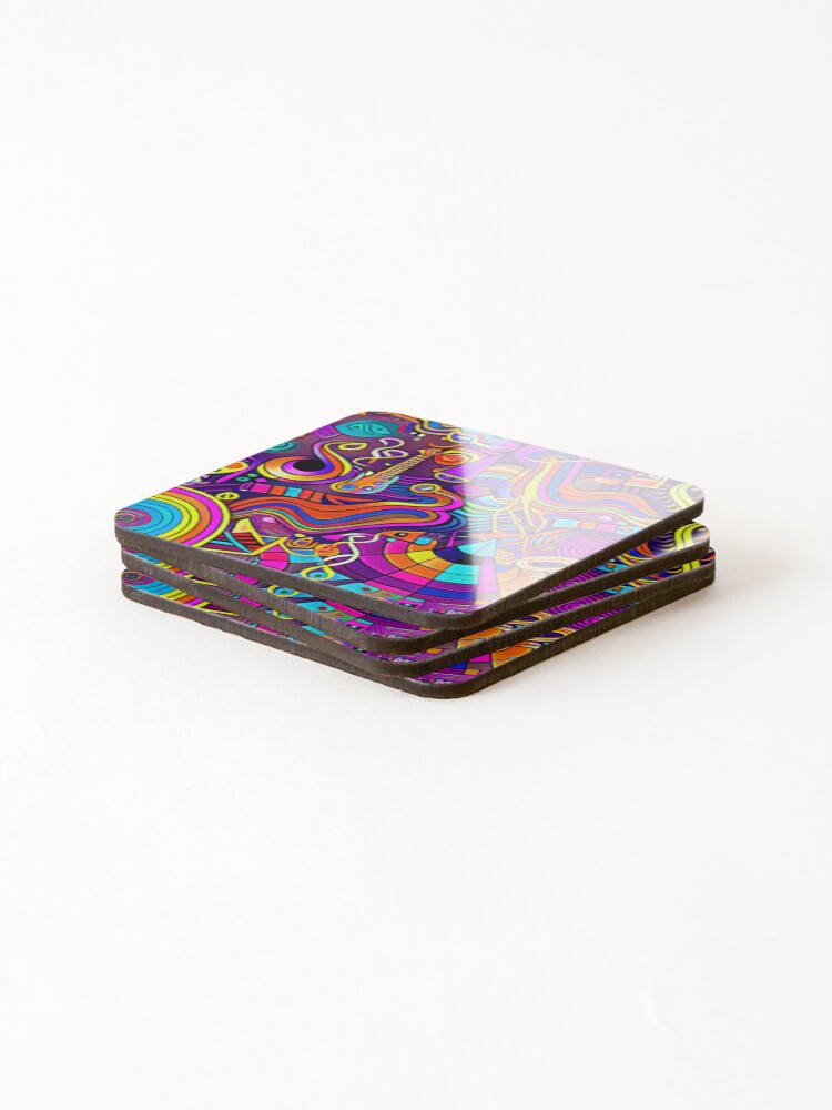 Thumbnail 4 of 5, Coasters (Set of 4), Colorful Vibrant Abstract Music Instrument Pattern Digital Painting designed and sold by CodeAndColors.