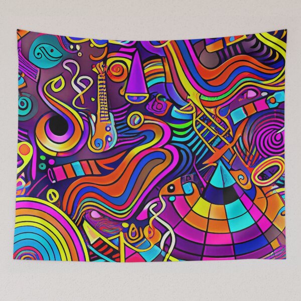 Artikelvorschau, Colorful Vibrant Abstract Music Instrument Pattern Digital Painting entworfen und verkauft von CodeAndColors.