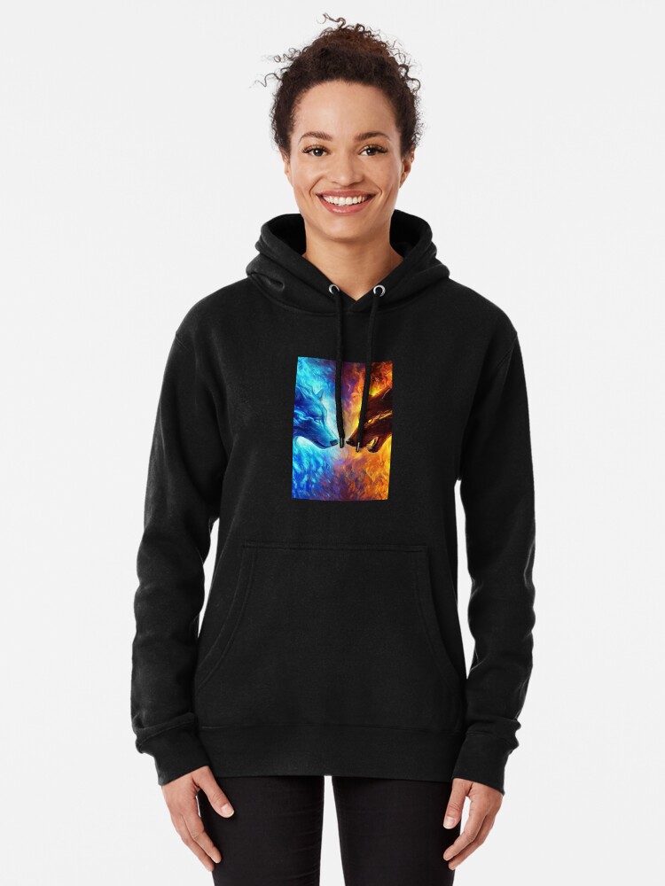 Ice Wolf and Fire Wolf Wolf Rivalry Pullover Hoodie