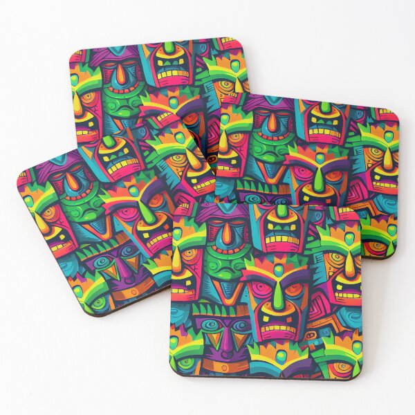 Artikelvorschau, Bright Vibrant Psychedelic Trippy Tiki Pattern Print Digital Painting entworfen und verkauft von CodeAndColors.
