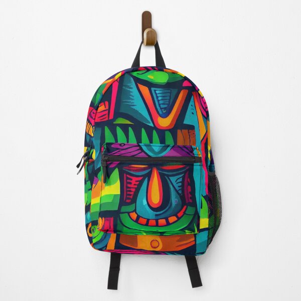 Artikelvorschau, Bright Vibrant Psychedelic Trippy Tiki Pattern Print Digital Painting entworfen und verkauft von CodeAndColors.