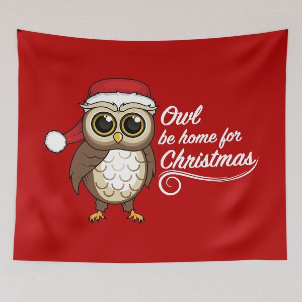 Item preview, Owl be home for Christmas - Cute Owl in Santa Hat - white text designed and sold by houseofwray.