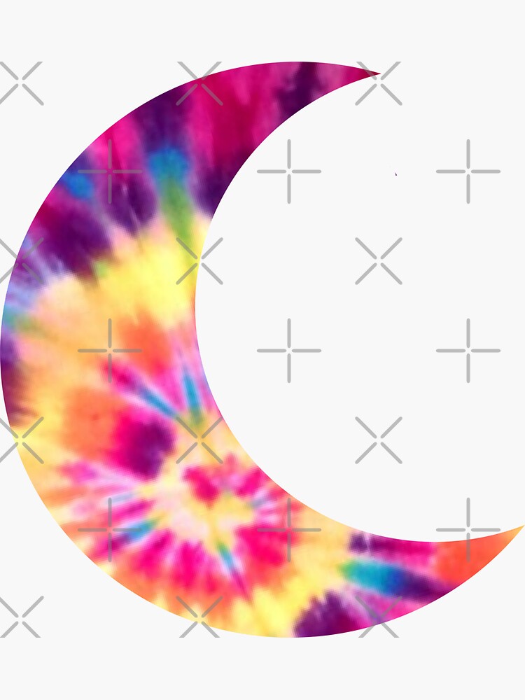 "Tie Dye Crescent Moon Sticker" Sticker For Sale By Aterkaderk | Redbubble