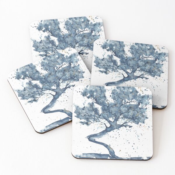 Item preview, Inspirational blue watercolor landscape. cool trees designed and sold by anaozzart.