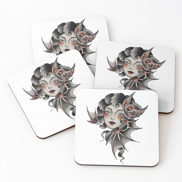 Item preview, Traditional Beautiful Vampire and Scary Bat Tattoo designed and sold by Cesar Caligula.