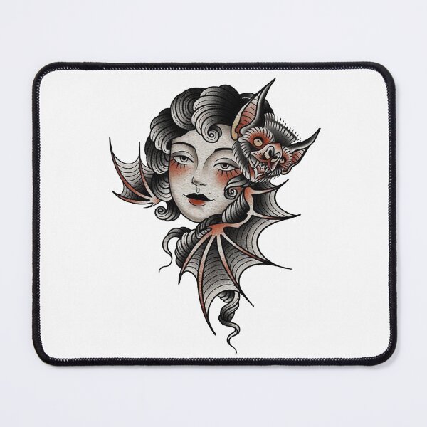 Item preview, Traditional Beautiful Vampire and Scary Bat Tattoo designed and sold by Cesar Caligula.