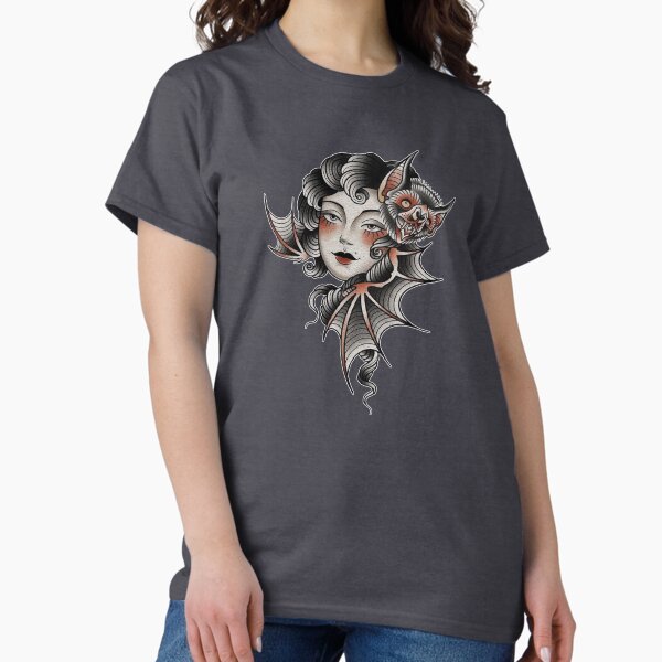 Item preview, Traditional Beautiful Vampire and Scary Bat Tattoo designed and sold by Cesar Caligula.