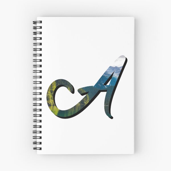 Artikelvorschau, Buchstabe A Monogram Script Initial Forest Mountain Lake Variante entworfen und verkauft von quirkycounselor.