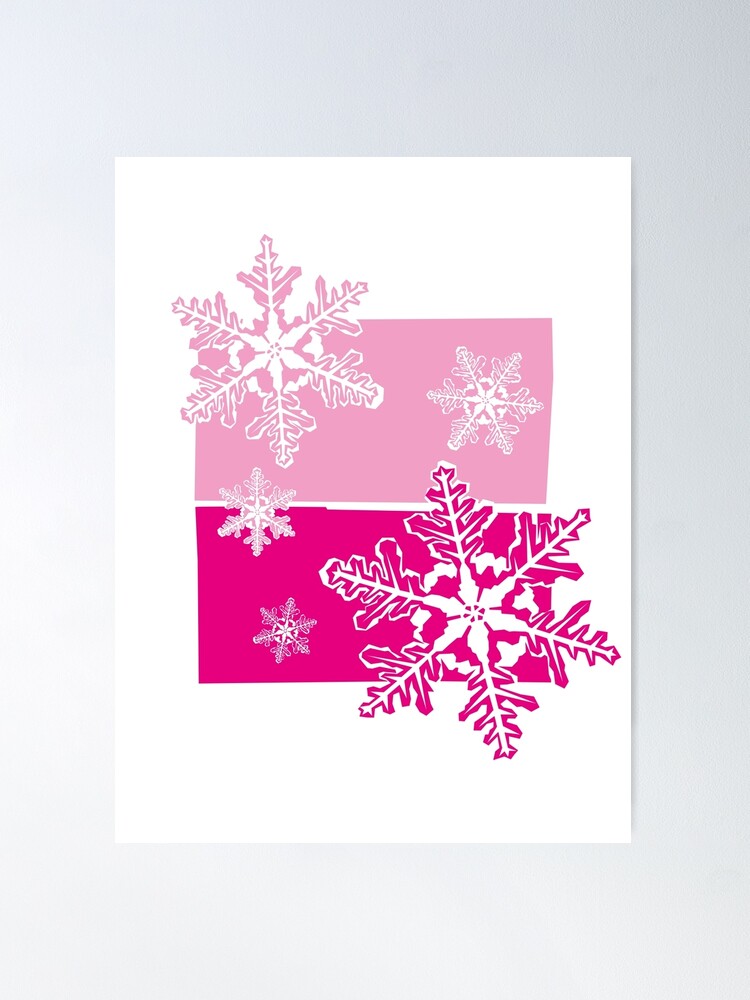 Poster Christmas seamless pattern with big and small snowflakes on cyan 