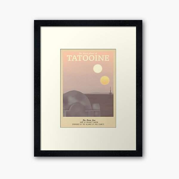 Cartel de viaje retro de Tatooine Lámina enmarcada