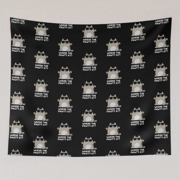 Item preview, Where The Paw-ty At Funny Party Cat Pun (Dark BG) designed and sold by punnybone.