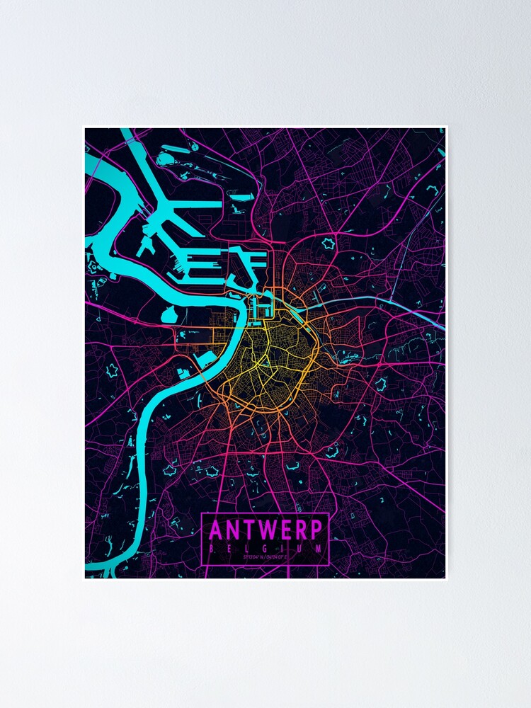 Antwerp City Map of Belgium Neon