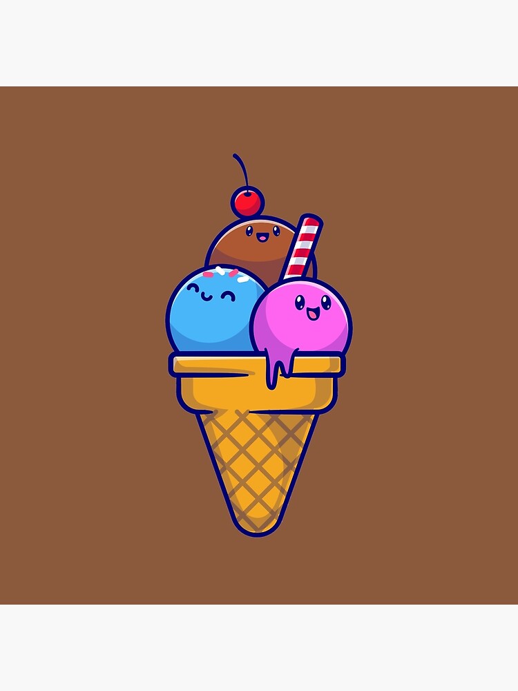 Cute ice cream scoop cartoon icon vector. Strawberry and chocolate