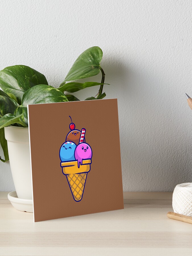 Cute ice cream scoop cartoon icon vector. Strawberry and chocolate