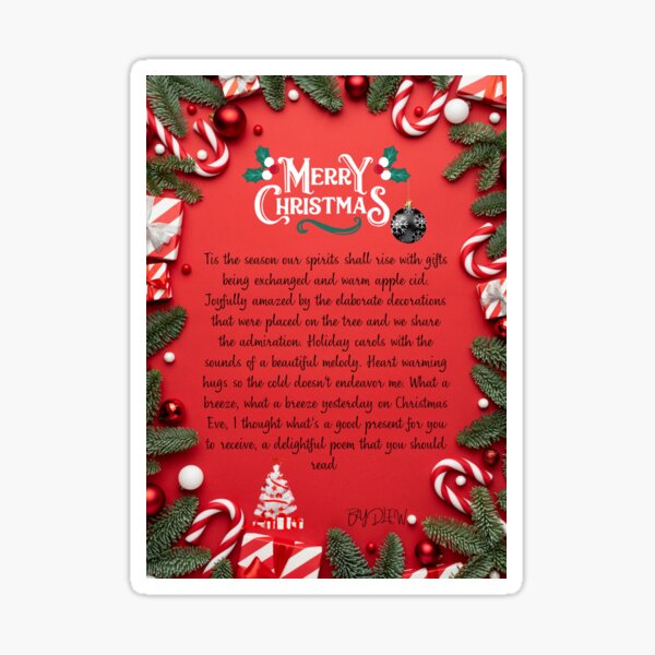 Merry Christmas Poem 2 Sticker For Sale By Globalpoetry Redbubble