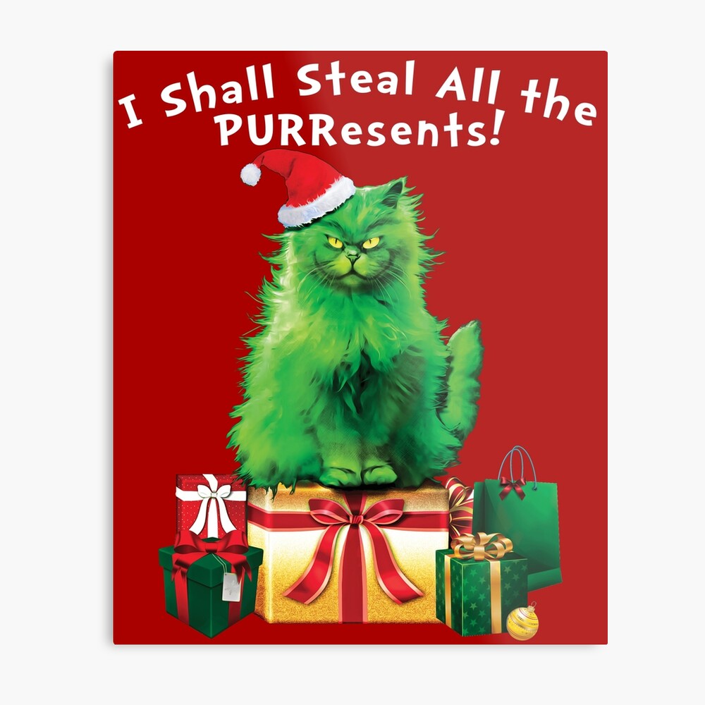 Impression Sur Toile Voler Tous Les Purresents Chat Vert Qui A Vole Des Vacances De Noel Drole Par Trendytees12 Redbubble