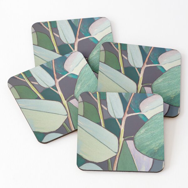 Item preview, Eucalyptus Leaves at Night - Abstract in Cool Tones Painting - Green Shades in Dark Purple Background  designed and sold by Inomaly Art.