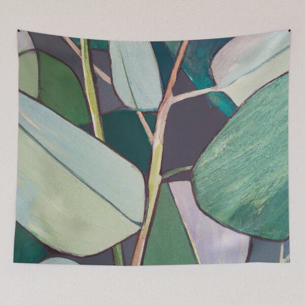 Item preview, Eucalyptus Leaves at Night - Abstract in Cool Tones Painting - Green Shades in Dark Purple Background  designed and sold by Inomaly Art.