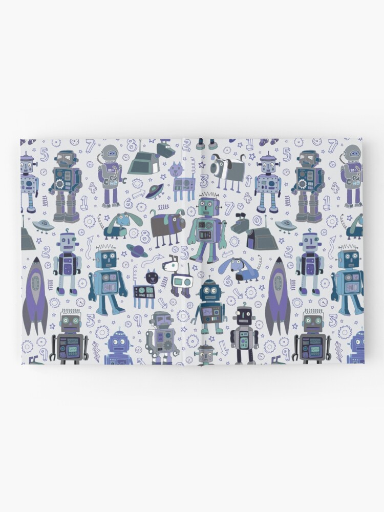 Alternate view of Robots in Space - blue and grey - fun pattern by a Cecca Designs Hardcover Journal