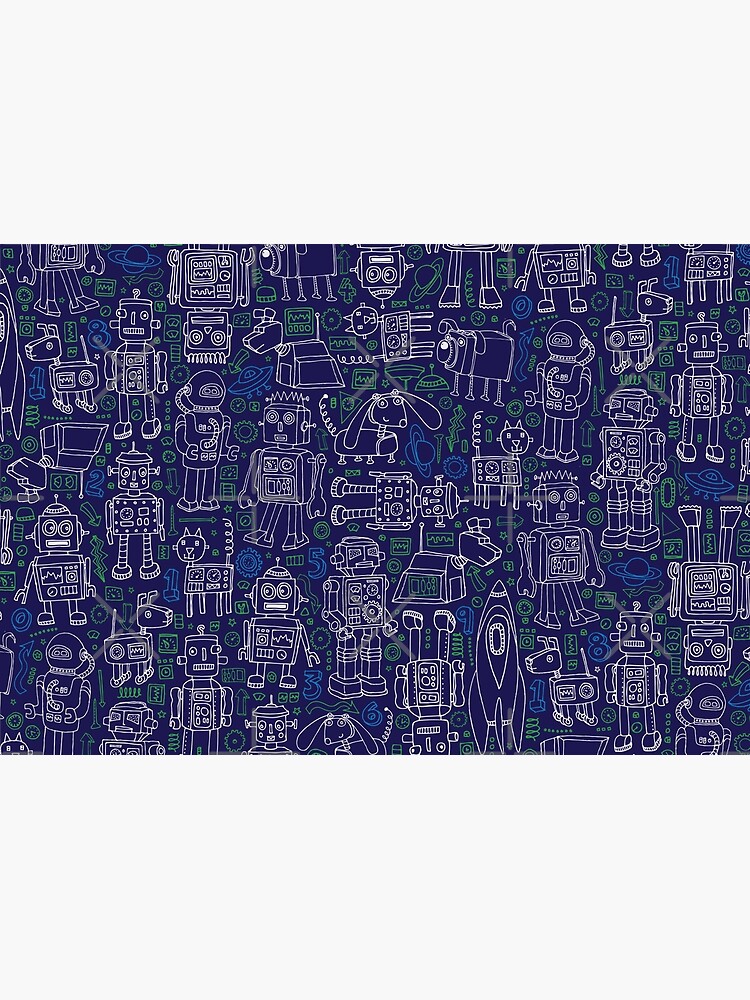 Thumbnail 3 of 3, Journal, Robot Pattern - Navy - fun pattern by Cecca Designs designed and sold by Cecca-Designs.