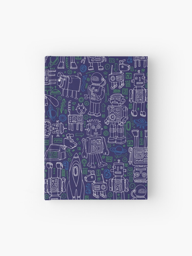 Thumbnail 1 of 3, Journal, Robot Pattern - Navy - fun pattern by Cecca Designs designed and sold by Cecca-Designs.