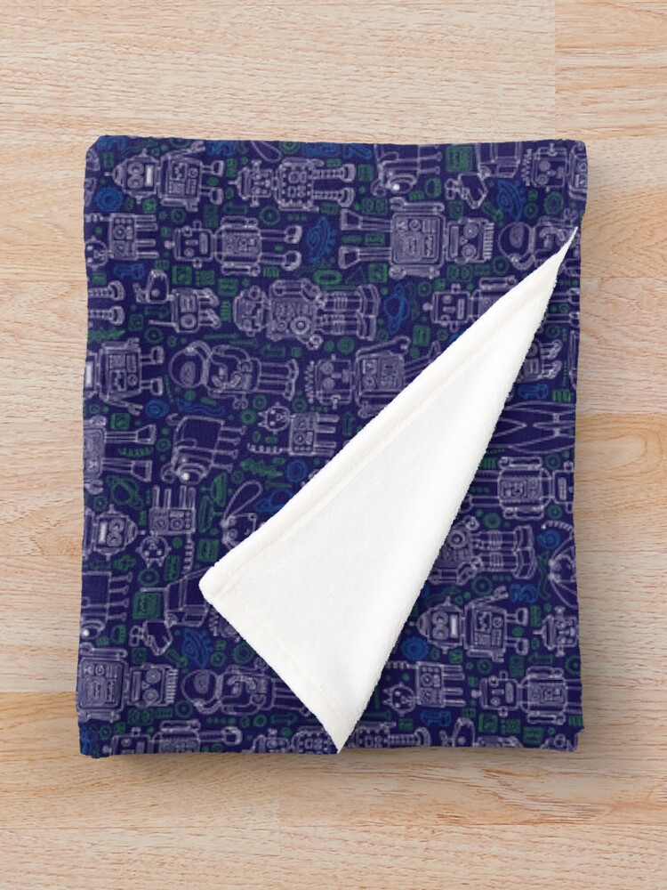 Thumbnail 3 of 6, Throw Blanket, Robot Pattern - Navy - fun pattern by Cecca Designs designed and sold by Cecca-Designs.